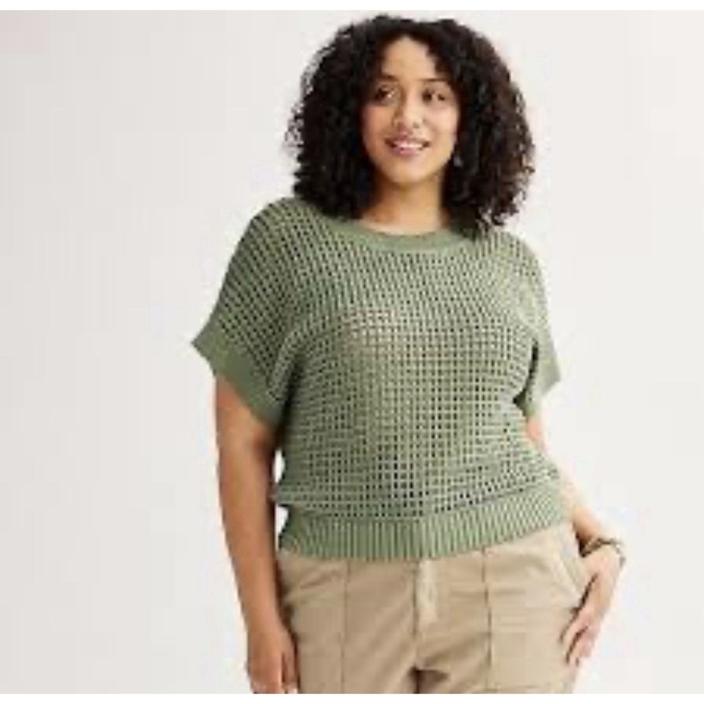 Sonoma Goods For Life Sweater Womens Size 1X Green Open Stitch Dolman Pullover